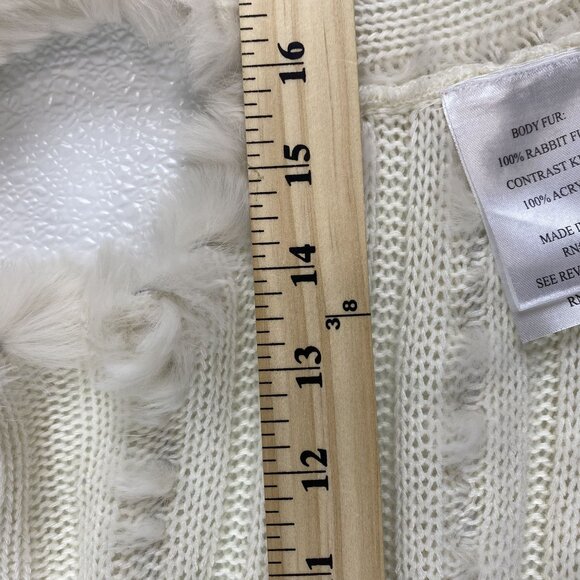 Love Token Women M Ivory Rabbit Fur & Acrylic Knit Vest Scarf Combo With Pockets - Picture 7 of 9